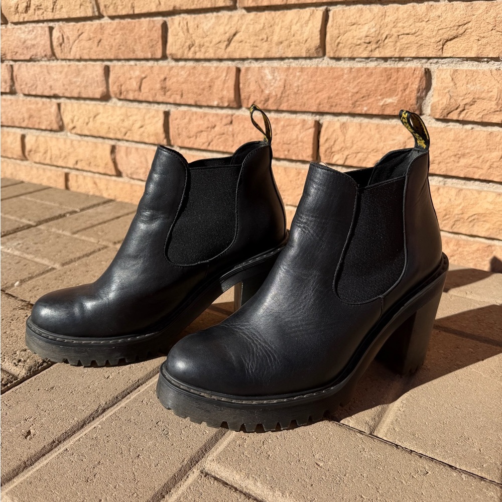 Dr. Martens Black Leather Chunky Heel Ankle Boots